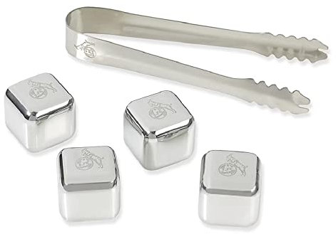 1. FC Köln Eiswürfelsteine 4er Set mit Zange Eiswürfel-Set Kühlsteine Edelstahl Eiswürfel - plus Lesezeichen I love Köln