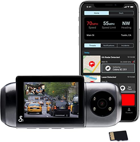 Cobra Smart Dashcam Autokamera mit Innenkamera - Full HD 1080P Auflösung, integriertes WiFi & GPS, 16GB SD-Karte, 2 Display, gemeinsame Warnungen, Unfallberichte, Notfall MayDay, Drive Smarter App