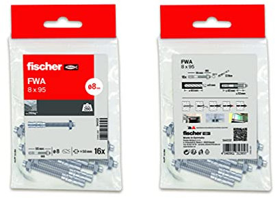fischer - Tacos anclaje metálico expansión para hormigón, pernos anclaje de expansión, Bolsa 16 uds FWA 8x95