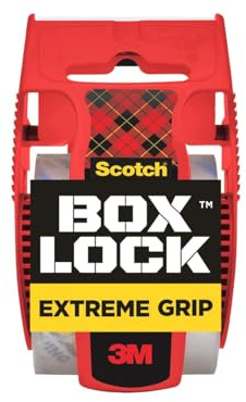 Scotch Box Lock Packaging Tape, 1 Roll with Dispenser, 1.88 in x 1000 in, Extreme Grip Packing, Shipping and Mailing Tape, Sticks Instantly to Any Box (195L)