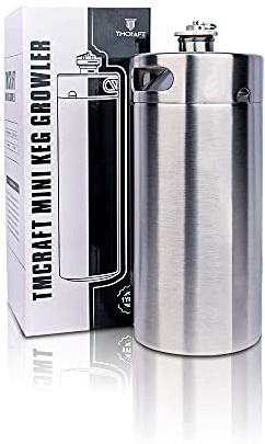 TMCRAFT 4 Litre Mini Growler Keg, Portable Stainless Steel Beer Barrel with Hexagonal Spiral Lid for Home Brewing, Crafting and Draft Beer