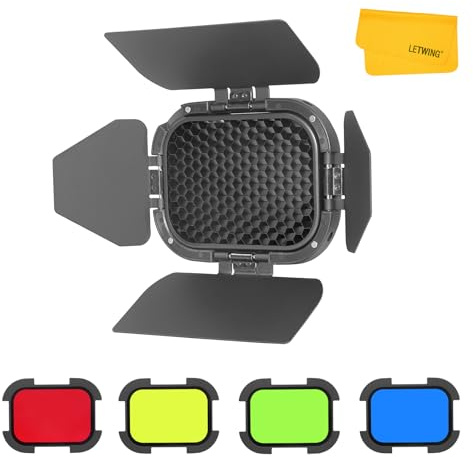 GODOX BD-07 II Barn Door Compatible for Godox AD200Pro II Pocket Flash, with Detachable Honeycomb Grid and 4 Color Gel Filters