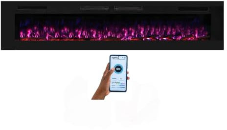 Mystflame Crystal 72 - Camino Elettrico da Parete con Wi-Fi, 183 cm, Ultra Sottile 8 cm, 12 Colori Fiamma, Termostato 750/1500W, Comoda Termostufa, Touch Screen e Timer