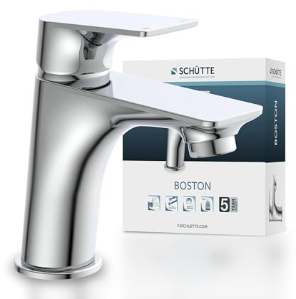 SCHÜTTE 33210 BOSTON Wasserhahn Bad Chrom, Waschtischarmatur, Mischbatterie Waschbecken, moderner Einhebelmischer mit Ablaufgarnitur, Waschbeckenarmatur für Ihr Badezimmer