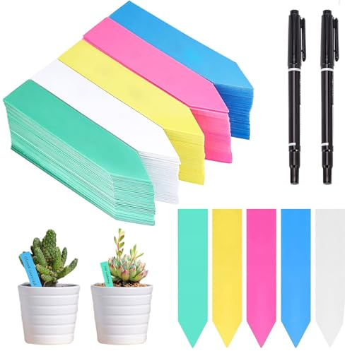 500 stycken växtskyltar, 10 x 2 cm växtetikettset, färg växtetiketter, växtskyltar med 2 filtpennor, växttillbehör för trädgårdar, fruktträdgårdar, växthus och små krukväxter