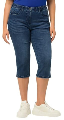 Ulla Popken, Dam, stora storlekar, caprijeans basic, Blå denim, 44