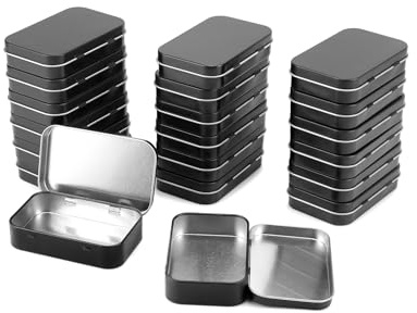 QWORK® 20 pezzi barattoli con coperchi in metallo rettangolari, scatolina porta oggetti, 95 x 60 x 20 mm, nero