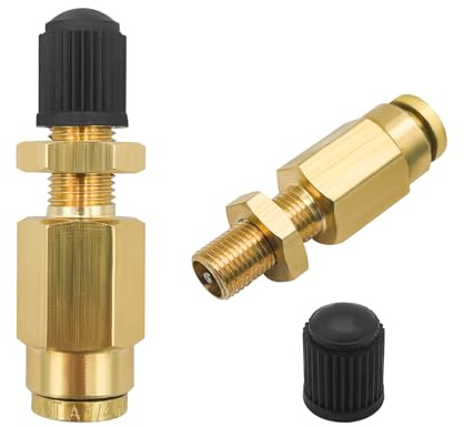 Sylvil 2 PCS Inflation Valve, 1/4'' Brass Air Inflation Valve with Push to Connect for 1/4'' OD Air Line Tubing and Air Spring Suspension for Trailer Tractor, Car Accessories