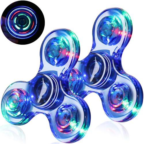 SCIONE 2 Stück Fidget Spinner Led Finger Spinner Kristall Finger Spielzeug Anti Stress Angst Party Geschenk für Kinder Blau