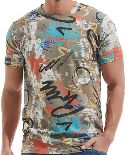 RONOMO t - Shirt Homme, Graffiti, Tartan, Gravure, imprimé