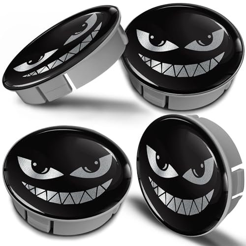 Biomar Labs 4 x 60mm Kunststoff Nabenkappen Kappen Schwarz Silber Felgendeckel Radkappen Radnabendeckel Nabendeckel Böses Lächeln Auto Tuning CS 28