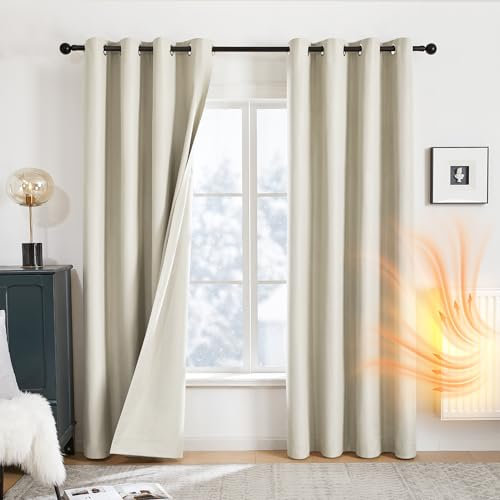Deconovo 100% Blickdichte Gardinen Wohnzimmer Verdunkelungsvorhänge mit Ösen Vorhang Verdunkelung für Schlafzimmer Thermogardinen Geräuschreduzierend, 245x140 cm(HöhexBreite), Hellbeige, 2er Set