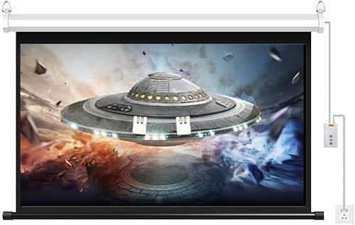Pantalla de proyección motorizada para exteriores/interiores, pantalla de cine HD, montaje en pared/techo con control remoto (relación de aspecto 16:9)