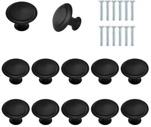 Parastar 12 PCS Cabinet Knobs Black Round Furniture Knobs Drawer Kno bs with 12 Screws Round Drawer Handles Cupboard Handles Draw er Handles Cupboard Knob s for Drawe r Wardrobe Cupboard Door