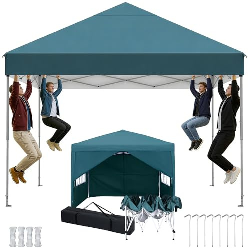 Gazebo Pieghevole 2.5x2.5, Pop Up Gazebo con Pareti da Giardino Altezza Regolabile, Tenda da Giardino per Matrimoni-Campeggio-Picnic UV50+, Tendone Impermeabile, Padiglione Con Custodia, Verde Scuro