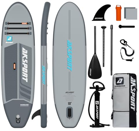 AKSPORT Uppblåsbar stående paddelbräda, 305 cm, uppblåsbar SUP-bräda med alla tillbehör, bred stabil design, halkfri ståyta, paddelbräda för ungdomar och vuxna