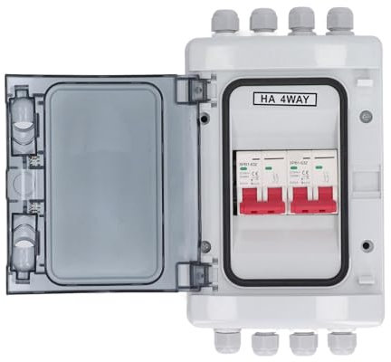 DC-Miniatur-Leistungsschalterkasten 2 in 2 Out PV-Solar-Trennschalter Stromverteilung UV-beständig IP65 wasserdicht 500 V (63A)