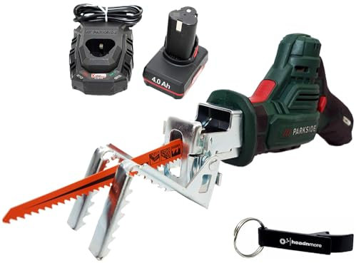 HEADNMORE® Bundle – PARKSIDE® 12 V sladdlös grensåg grensax PAAS 12 HEADNMORE® nyckelring (1 x 4 Ah batteri)