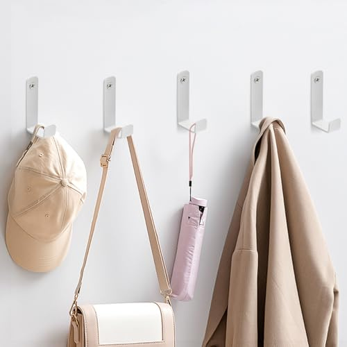 5 PCS Porte Manteau Mural Blanc avec Vis de Fixation,Crochet Porte Manteau Crochets pour Serviettes à Percer Crochet a Visser Patere Modernes Crochets Mural pour Vestes,Manteaux,Écharpes,Serviette