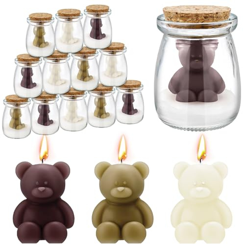 Set di 18 candele a forma di orso, per baby shower, feste, barattoli di vetro, candele di cera per ospiti, baby shower, ragazzi e ragazze, matrimoni, rivelare il sesso delle decorazioni per feste