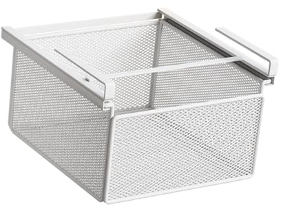 Amagogo Cestino Sotto Il Ripiano Dell'armadio, Cestelli Sottomensola in Robusto Materiale Metallico, Cesto Portaoggetti per Appende Facilmente a Superfici Con Spessore Inferiore a 2,2 Cm, Bianco, S