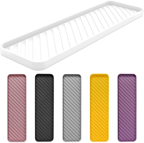 HvOvMvE Bandeja Organizadora de Fregadero de Silicona, Soporte de Jabón y Esponja Multifuncional, Apto para lavavajillas, Bandeja Antideslizante para encimera, bandejas de cajones de baño (Blanco)