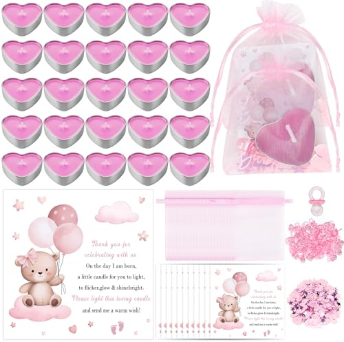 Set di 50 candele per baby shower per ospiti, simpatiche bomboniere per baby shower, regali con biglietti di ringraziamento, bomboniere per feste di genere, rosa