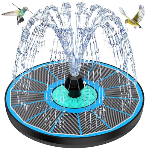 SZMP Fontana Solare da Giardino, 3.5W Vetro Pompa ad Acqua Solare Fontana con 7 Ugelli & 4 Fissatori Pompa per Piscina, Acquario Uccelli (Blu)
