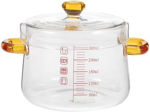 Homoyoyo Cacerola de Cristal Transparente con Doble Asa 300 Ml Resistente al Calor para Cocinar al Baño María Horno y Vapor Olla para Sopa y Cocina Doméstica