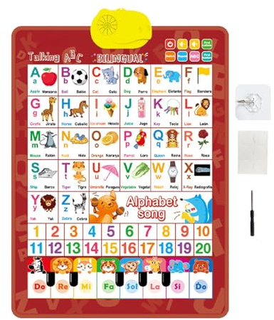 Poster Da Parete Con Alfabeto Poster Didattico Bilingue - Lettere Numeri Musica Per Pianoforte Funzione Vocale Giocattolo Educativo Interattivo Per L'apprendimento Precoce Colorato | Apprendimento Gio