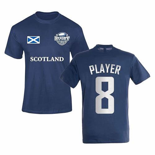 FULLY MERCHED Scotland Long Sleeve Rugby Shirt for Men Supporter Top | Navy Scotland rugby-style long sleeve shirt for men, a casual supporter top for matches, sports events and daily wear.