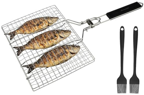 Rosenstein & Söhne Fischgriller: Faltbarer Edelstahl-Fischbräter, Grillkorb für Fisch und Gemüse (Fischgrillgitter, Fisch-Grillhalter)