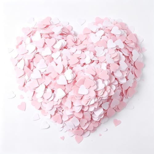 Biodegradable Heart Confetti 2.5cm, 10000Pcs Pure Black Paper Confetti for Halloween Gothic Wedding Birthday Party Table Decor (10000, Pink and White, 2.5cm)