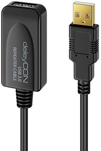 deleyCON 5m Aktives USB 2.0 Kabel Aktive Verlängerung mit Signalverstärker USB2.0 Repeaterkabel Verlängerungskabel PC Computer Drucker Scanner
