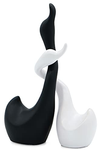 FeinKnick Liebevolles Schwanen-Pärchen aus Keramik in schwarz & weiß - Skulpturen-Set aus 2 Schwänen - Deko Wohnzimmer 23cm hoch - Deko Figur Schwäne schwarz Weiss als Geschenk - Schwan Glück