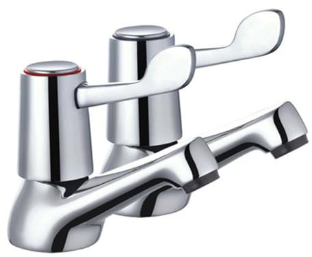 Lot de 2 robinets de salle de bain à levier – 1,27 cm avec boutons en métal plaqué chrome poli – Design traditionnel – Mélangeur d'eau chaude et froide avec disque en céramique pour salle de bain,
