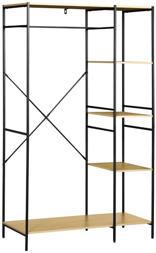 HOMCOM Perchero de Ropa Perchero de Madera con 4 Estantes de Almacenaje y Barra para Colgar Carga 30 kg para Dormitorio Salón Entrada 100x46x170,5 cm Natural