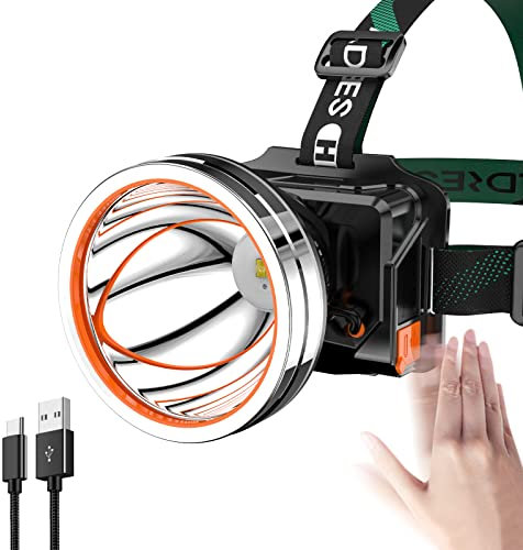 PINSAI High Power LED Headlamp Super Bright Adult Motion Sensor Headlight Spotlight Waterproof Outdoor Hunting Light Flashlight Portable Head lamp for Fishing Camping Hiking Running