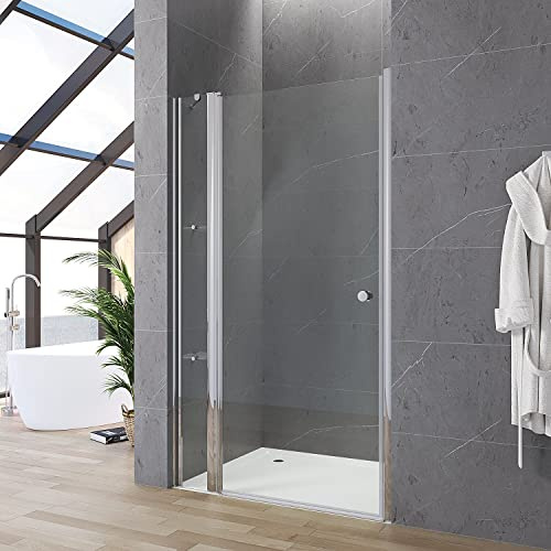 Duschtür 90 cm Nische Nischentür Dusche Duschabtrennung Glas Drehtür Pendeltür Schwingtür Duschkabine mit Duschablage aus 5mm ESG Sicherheitsglas Verstellbereich von 87,5-90 cm Höhe 187 cm