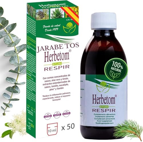 Herbetom 2 Pulm Respir jarabe para la tos 500ml | Complemento alimenticio que ayuda a reducir la inflamación pulmonar | jarabe expectorante adultos - 50 servicios…