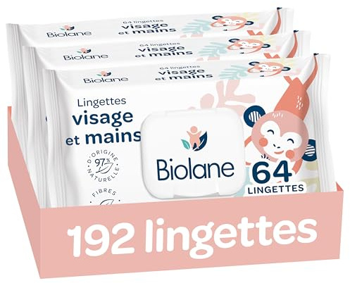 BIOLANE - Lingettes Bébé Visage et Mains - 192 lingettes - Lot de 3x64