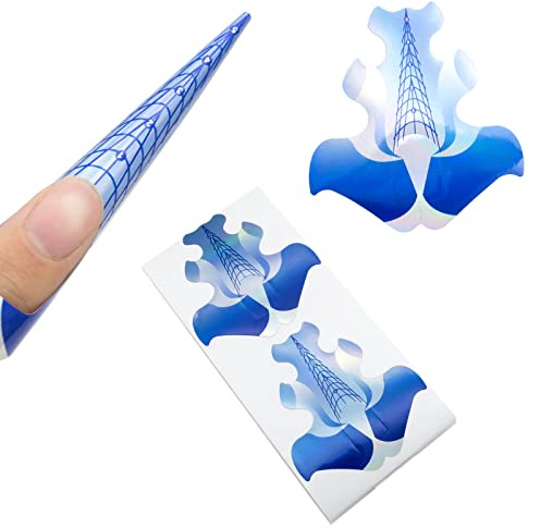Stiletto Nail Forms for Gel Builder Acrylic Nails 100 Pieces, LEA-SHALL Extra Long Guide Stickers Nail Art Extension Tips Self-Adhesive Professional Tools for Women Girls DIY Home Salon