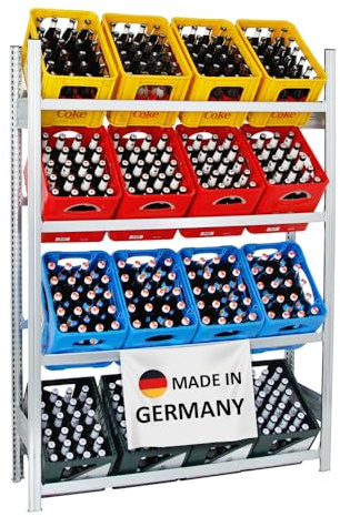 PROREGAL Magnus Étagère à caisses à boissons fabriquée en Allemagne | H x l x P : 185 x 136 x 34 cm | 16 caisses sur 4 niveaux | galvanisée | Étagère autoportante pour caisses à boissons
