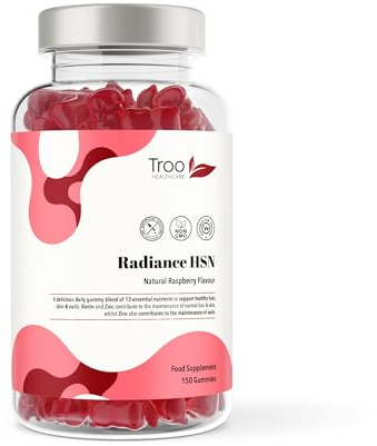 Troo Health Care Radiance HSN 150 Raspberry Flavour Gummies - Advanced Hair Skin & Nails Supplement for Men & Women - 13 Essential Nutrients Inlcuding Biotin