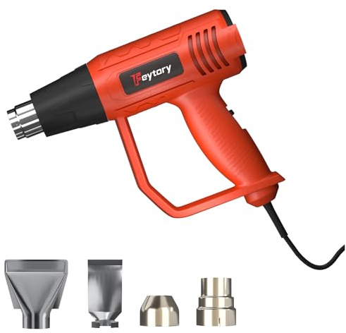 Heat Gun 2000W, Hot Air Gun with 4 Nozzles, Dual-Temperature Settings 300℃ & 600℃, Air Flow 300L/min & 500L/min for Craft Embossing, Shrink Wrapping and Stripping Paint, Red