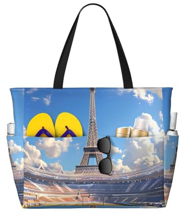 DRGFCXE Eiffel Tower sports Pavilion Beach Bag Waterproof Large Capacity Beach Travel Bag Large Beach Tote Bag Family Pool Vacation Travel Picnic for Women