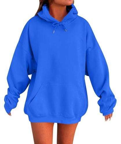 HUIFUAO Huvtröjor för kvinnor överdimensionerad tröja för kvinnor plus size huvtröjor pullover svart långärmad toppar med ficka