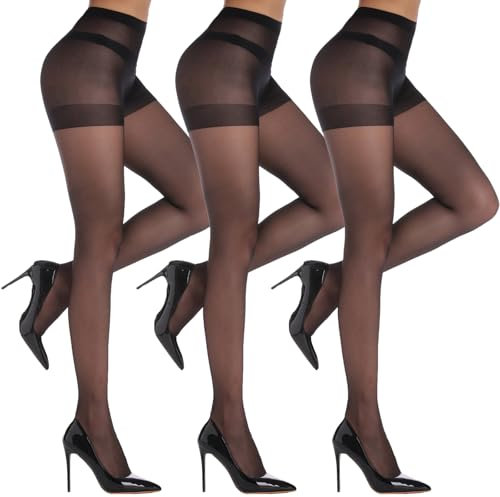 flintronic 3 pares Medias para Mujer De Talle Alto, Elegant Medias Moldeadoras de Mujer con Efecto Push-up, Panty Con Compresion Media, L, Negro