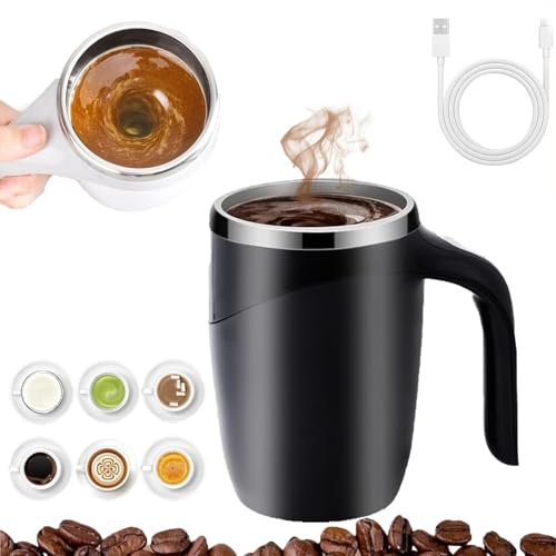 Lamvpiny 2025 Upgrade Self Stirring Mug,Portable Rechargeable Auto Magnetic Mug Automatic Magnetic Stirrer Coffee Cup Stainless Steel Self Stirring Coffee Cup for Coffee/Milk/Tea/Hot Chocolat (Black)