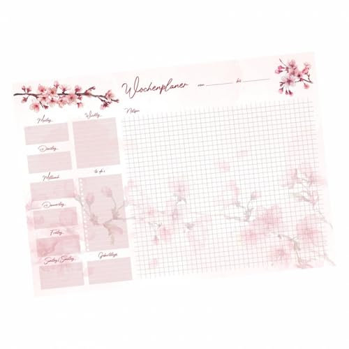A3 Schreibtischunterlage Kirschblüte mit Wochenplaner todo Liste Papier 50 Blatt rosa Notizblock zum abreißen Schreibtisch Auflage